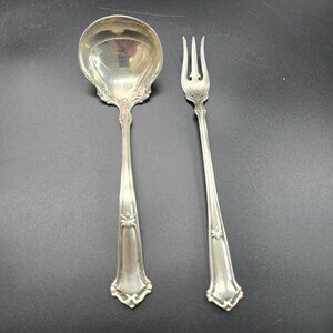 Vintage Wallace Sterling Silver Round Bowl Soup Spoon + Pickle Olive Fork CT36F